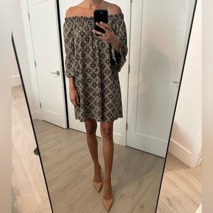 Blue and Yellow Off-the-Shoulder Dress